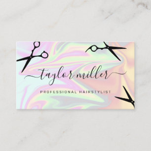 Stylish modern elegant holographic hairstylist business card