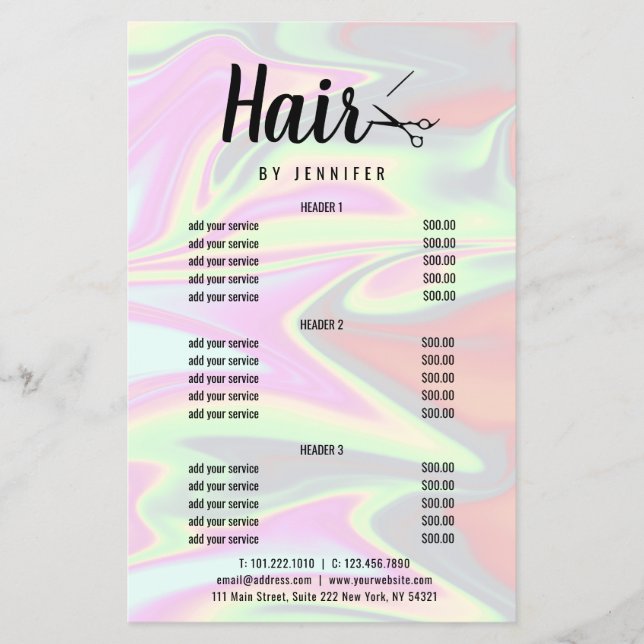 Stylish modern elegant holographic hairstylist  flyer (Front)