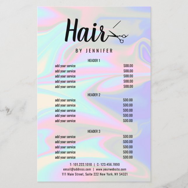 Stylish modern elegant holographic hairstylist   flyer (Front)