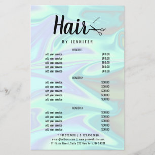 Stylish modern elegant holographic hairstylist flyer