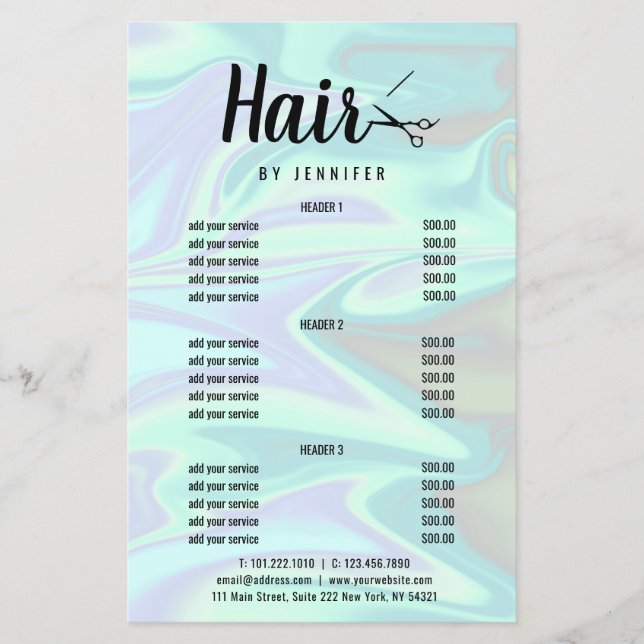 Stylish modern elegant holographic hairstylist flyer (Front)