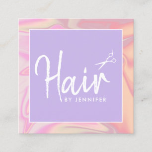 Stylish modern elegant holographic hairstylist square business card