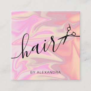 Stylish modern elegant holographic hairstylist square business card