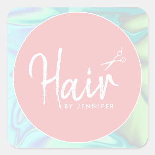Stylish modern elegant holographic hairstylist square sticker