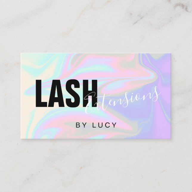 Stylish modern elegant holographic lash extensions business card (Front)