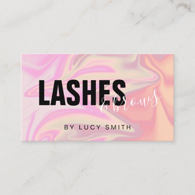 Stylish modern elegant holographic lashes & brows business card (Front)