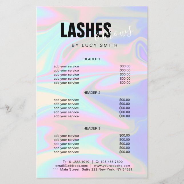 Stylish modern elegant holographic lashes & brows  flyer (Front)