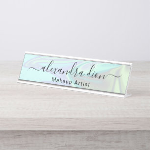 Stylish modern elegant holographic makeup artist  desk name plate