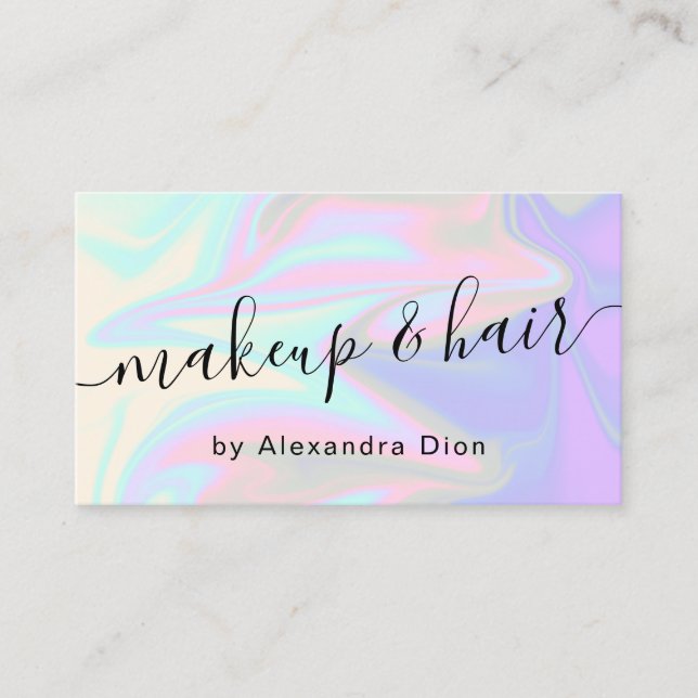 Stylish modern elegant holographic makeup & hair business card (Front)