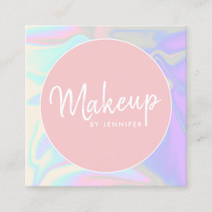 Stylish modern elegant holographic makeup square business card