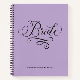 Stylish Modern Elegant Purple Calligraphy Bride Notebook