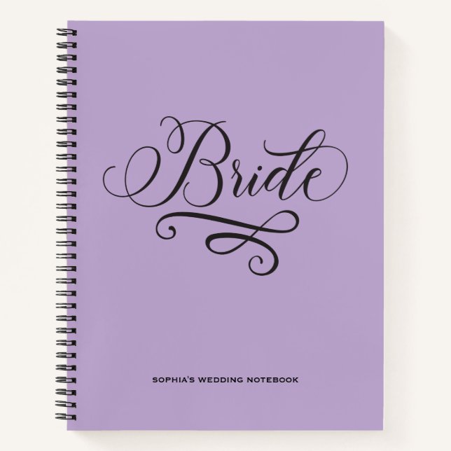 Stylish Modern Elegant Purple Calligraphy Bride Notebook (Front)