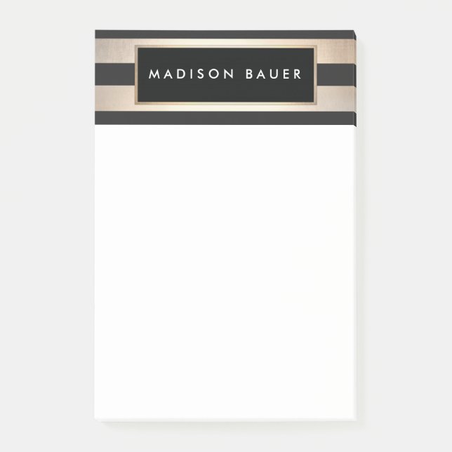 Stylish Modern Elegant Striped Black and Gold Post-it Notes (Front)