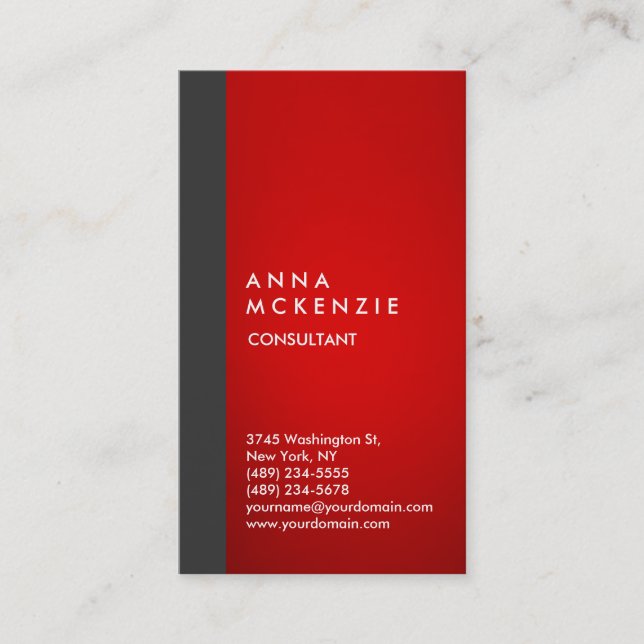 Stylish Modern Elegant Vertical Grey Red Stripe Business Card (Front)