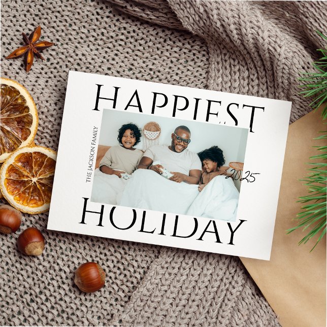 Stylish Modern Family Photo Happiest Holiday Card (Creator Uploaded)