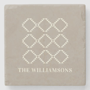 Stylish Modern Farmhouse Geometric in Taupe Name Stone Coaster