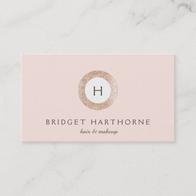 Stylish Modern FAUX Sequin and Blush Pink Monogram Business Card (Front)