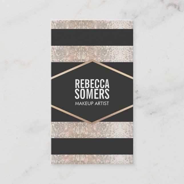 Stylish Modern Faux Sequin Striped Beauty Business Card (Front)