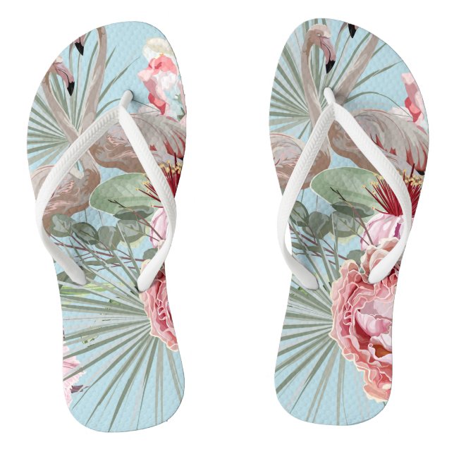 Stylish modern Flamingo pattern blue pretty girly Thongs (Footbed)
