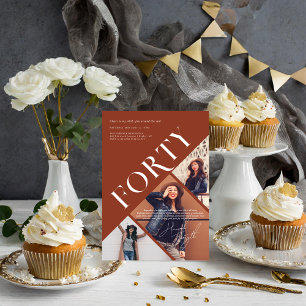 Stylish Modern Forty   40th Birthday 3 Photo Invitation