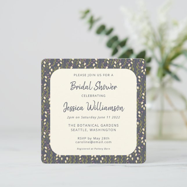 Stylish Modern Garden Floral Art Bridal Shower  Invitation (Standing Front)