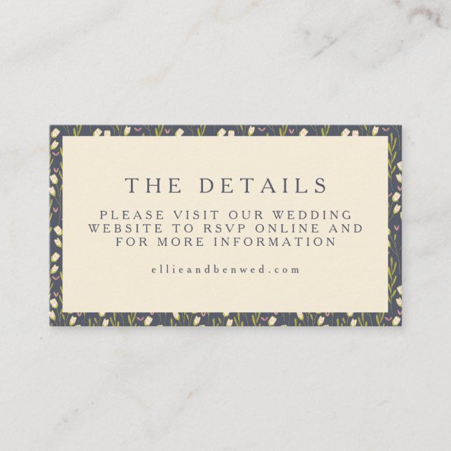 Stylish Modern Garden Floral Art Wedding Website  Enclosure Card (Front)