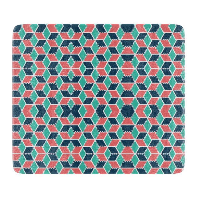 Stylish Modern Geometric Colour Cube Cutting Board (Front)