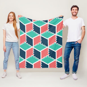Stylish Modern Geometric Colour Cube Fleece Blanket