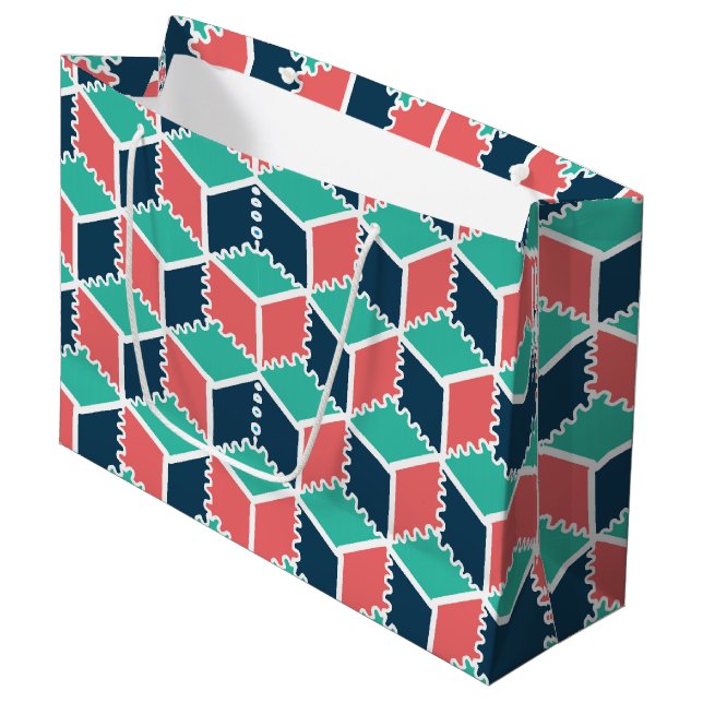 Stylish Modern Geometric Colour Cube Large Gift Bag (Front Angled)