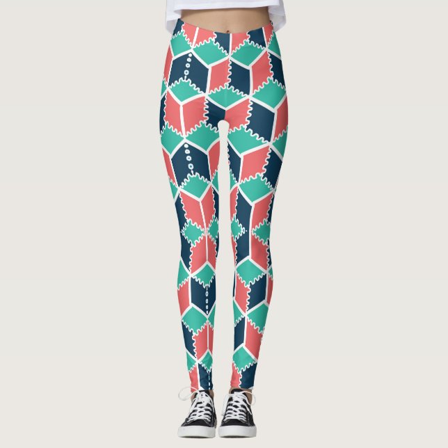 Stylish Modern Geometric Colour Cube Leggings (Front)