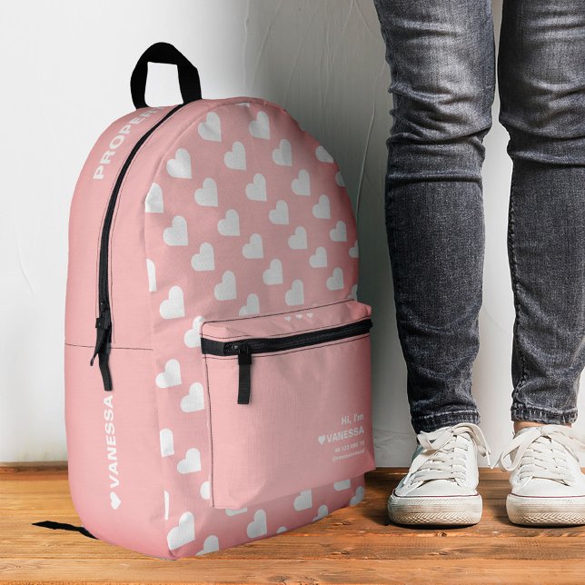 Stylish Modern Girly Pink Heart Teen Printed Backpack (Stylish Modern Girly Pink Heart Teen Printed Backpack
)