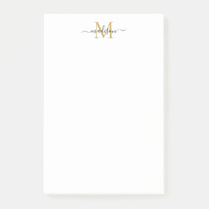 Stylish Modern Girly Script Monogram Black Gold Post-it Notes