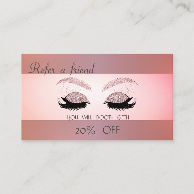 Stylish Modern Glitter Faux Lashes Referral Card (Front)