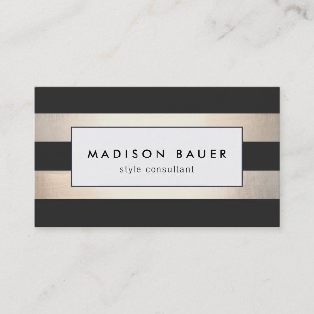 Stylish Modern Gold Black Stripes Business Card (Front)