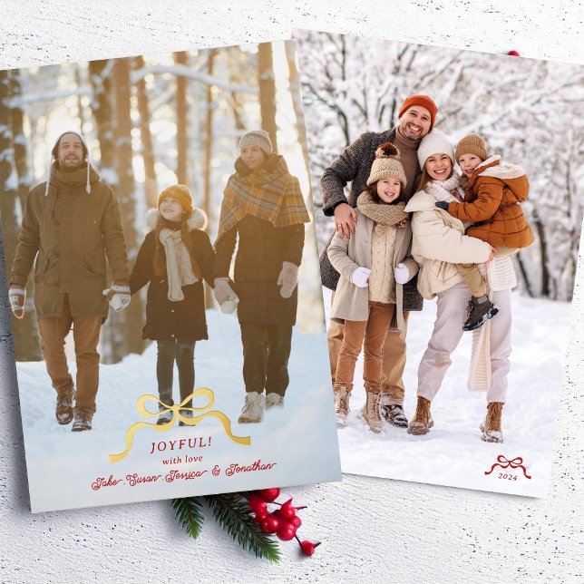 stylish modern gold christmas bow photo foil holiday card (Creator Uploaded)