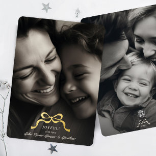 stylish modern gold christmas bow   photo foil holiday card