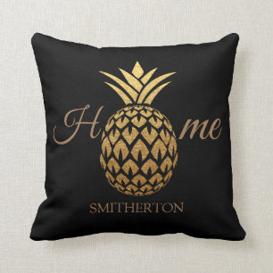 Stylish Modern Gold Pineapple Black Home Cushion