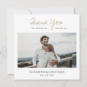 Stylish Modern Gold Script Photo Thank You Wedding Card
