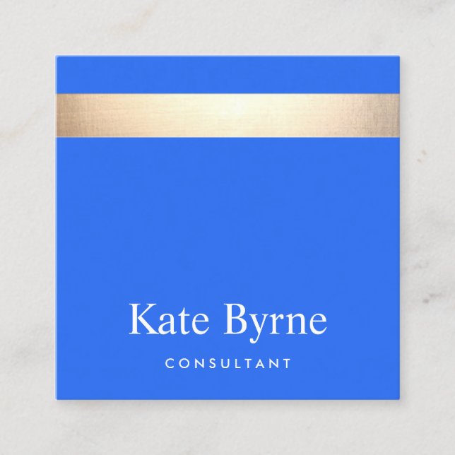 Stylish Modern Gold Stripe Cobalt Blue Square Business Card (Front)