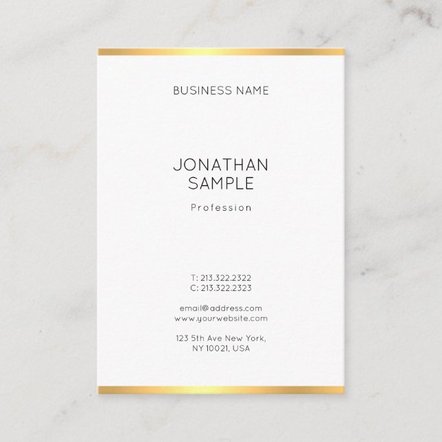 Stylish Modern Gold White Professional Simple Chic Business Card (Front)