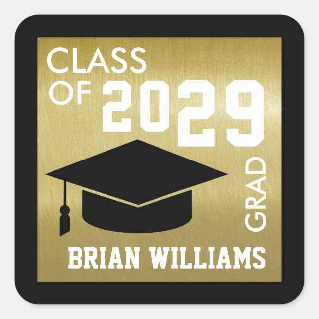 stylish & modern graduation CLASS OF faux gold  Square Sticker (Front)
