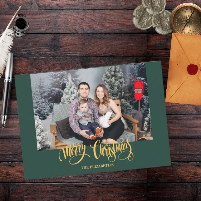 Stylish Modern Green Christmas Photo Holiday Card (Creator Uploaded)