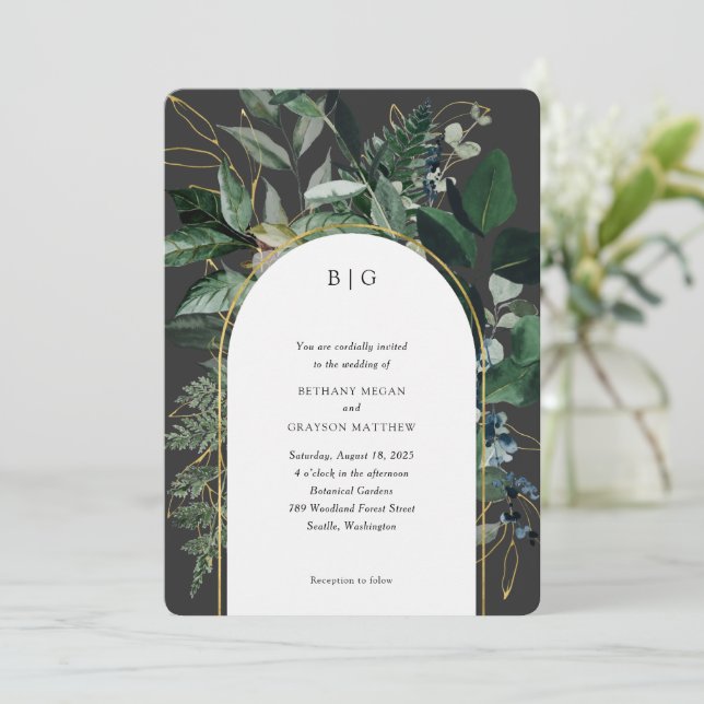 Stylish Modern Greenery garden elegant wedding Inv Invitation (Standing Front)