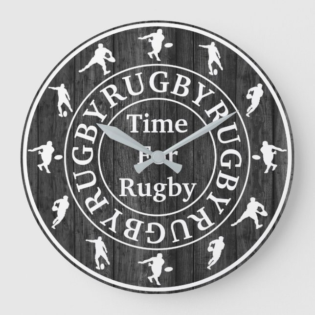 Stylish Modern Grey And White Time For Rugby Large Clock (Front)