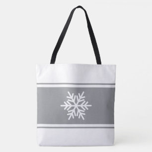 Stylish Modern Grey White Racing Stripes Snowflake Tote Bag