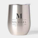 Stylish Modern Groomsmen Gifts Monogram Best Man<br><div class="desc">This exquisite thermal wine tumbler can be custom-made for each member of your wedding party. It features the individual's monogrammed initial, name, and title in a classic, black minimalist design. To personalise, enter each person's name, initial, and their specific title into the provided fields to create your own unique wine...</div>
