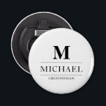 Stylish Modern Groomsmen Gifts Monogram Best Man Bottle Opener<br><div class="desc">This elegant monogrammed black and white bottle opener features the groomsmen's names and initials, written in a stylish, black minimalist typography. Simply add the names and initials of the groomsmen in the personalisation section to create your own masculine groomsmen bottle opener. Although displayed here as a groomsman gift, you can...</div>