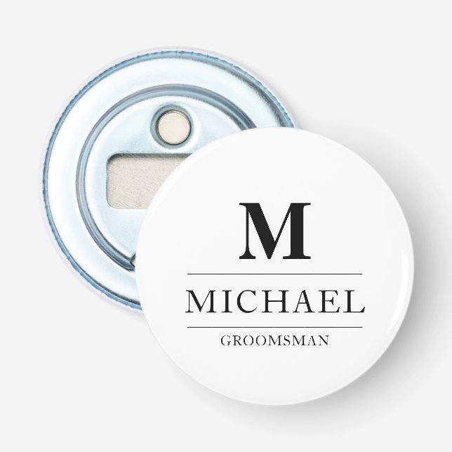 Stylish Modern Groomsmen Gifts Monogram Best Man Bottle Opener (Front)