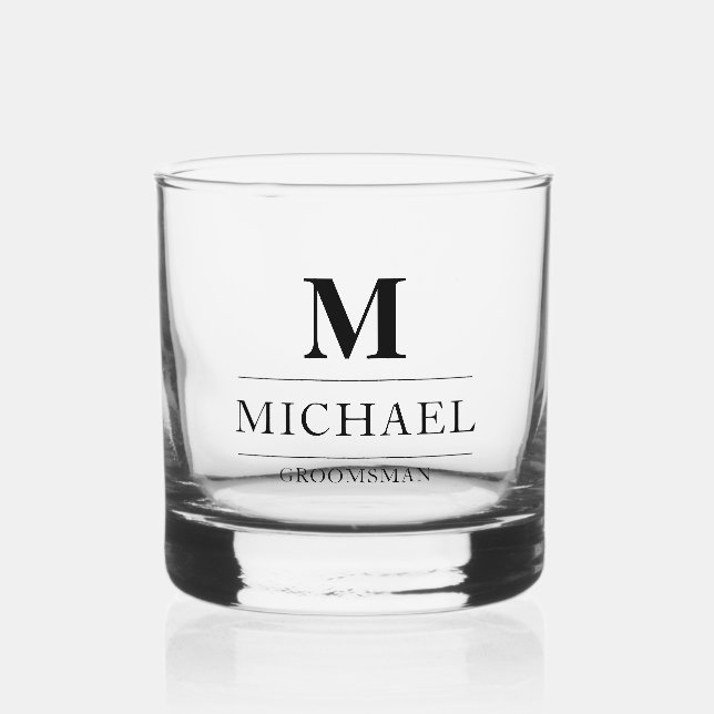 Stylish Modern Groomsmen Gifts Monogram Best Man Whiskey Glass (Front)