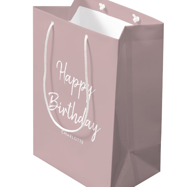 Stylish Modern Happy Birthday Dusty Pink Medium Gift Bag (Creator Uploaded)